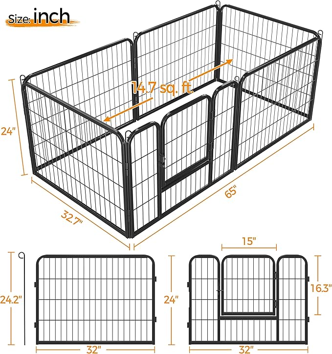 Yaheetech Wide Panel Dog Playpen, 6 Panels 24 inch High Pet Pen with Gate, Portable Indoor Outdoor Fence for Small/Medium Breed Dogs