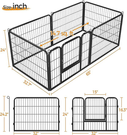 Topeakmart 24-Inch 6 Panel Heavy Duty Portable Pet Playpen Dog Exercise Pen Cat Fence Crate Cage Kennelwith Door Puppy Rabbits Play Pen,Outdoor/Indoor,Black