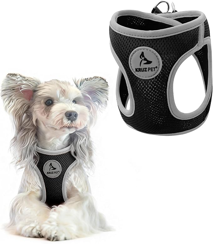 Kruz Dog Harness (Chest 13.5"-14", Weight 4–6 lbs) Athletica Adjustable Heavy Duty No Choke Puppy Vest for Small Dogs Lightweight Air Mesh, Reflective, Puppy Essentials – Black, X-Small