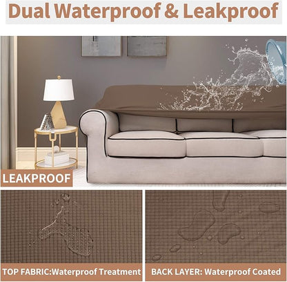 Easy-Going 100% Waterproof Chair Couch Cover, Dual Waterproof Sofa Cover, Stretch Jacquard Sofa Slipcover, Leakproof Furniture Protector for Kids, Pets, Dog and Cat (Chair, Brown)