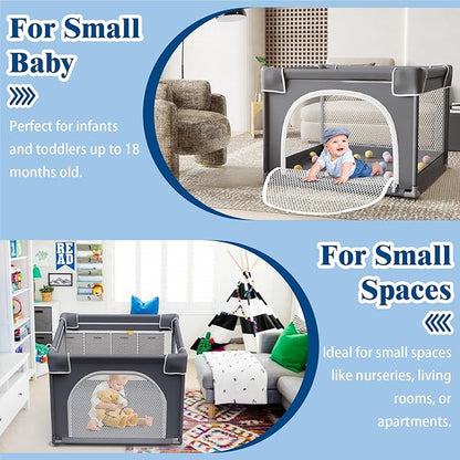 Jixrolyn Small Baby Playpen with Mat, Sturdy Safety Play Yard, Washable Small Playpen for Babies, Soft Breathable Mesh, Zipper Gate, Anti-Slip Base 36"x36"