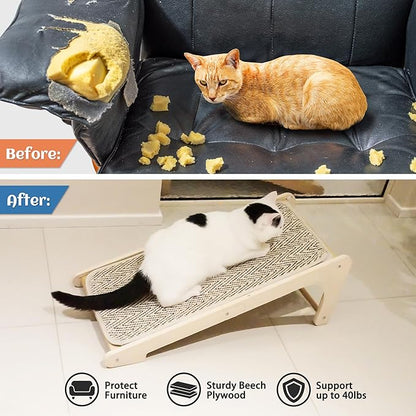 PETKARAY Cat Scratcher, Sisal Cat Scratching Ramp, L Shape Scratch Board for Indoor Kitty, 27" Wall Furniture Protector with Mouse Toy, Chevron