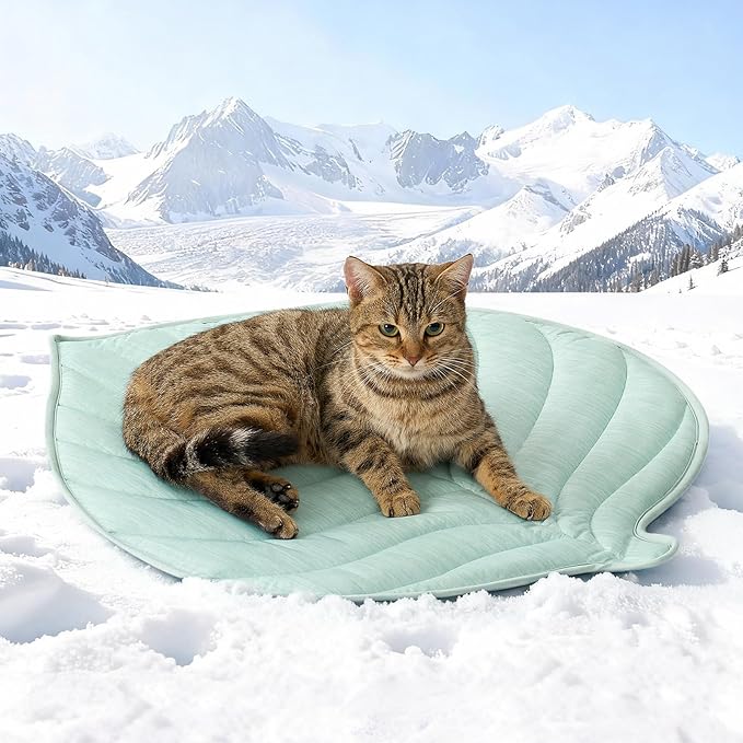COZY KISS Dog Cooling Mat, Q-Max > 0.4 Leaf Shaped Pet Pad, Liquid Pee Proof Summer Mat for Cats, Washable Sleep Blanket for Bed Couch Floor Indoor, 27x23 inch, Green