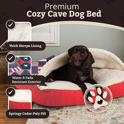 Snoozer Pet Products Luxury Rectangle Cozy Cave, Wag Collection, Extra Large, Starpatch Red Diamond