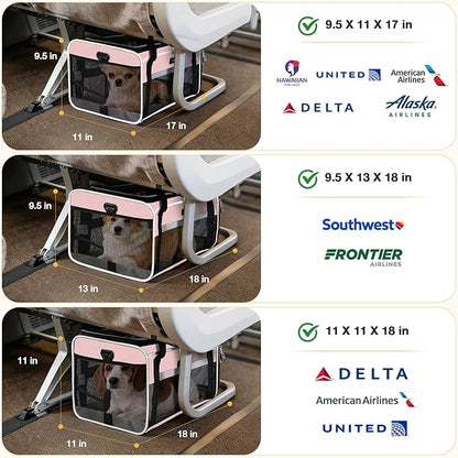 Lekereise Top-Expandable Pet Carrier 18x13x9.5 Inch Southwest Frontier Airline Approved Soft Sided Underseat to 15lbs Travel Carriers for Small Cats Dogs with Locking Safety Zippers Anti-Scratch Mesh
