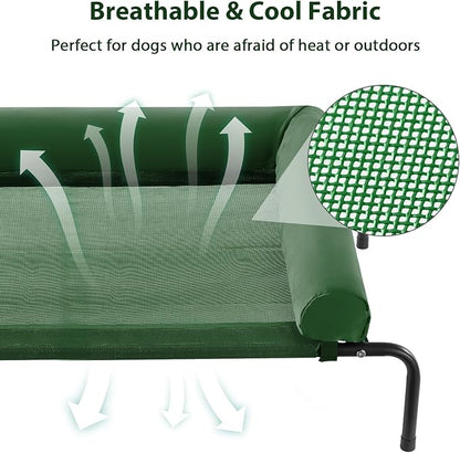 Cooling Elevated Dog Bed for Large Dogs – Waterproof Raised Dog Cot with Slope Headrest, Breathable Teslin Mesh, Durable & Portable Pet Bed for Indoor and Outdoor Use, Green