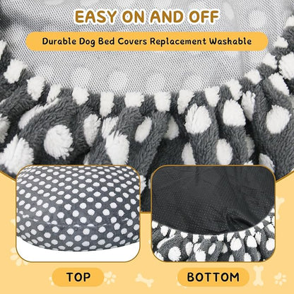 Washable Dog Bed Covers Round Replacement Dog Bed Covers, Waterproof Sofa Cover with Dot Print Design for Medium & Large Pet Beds, Cover Only (Dark Gray, 30 * 30 * 10in)