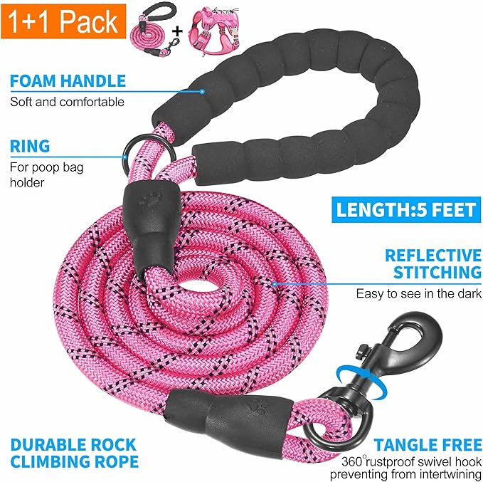 Beebiepet Heavy Duty Tactical Dog Harness for Medium Dogs, No Pull Adjustable Pet Harness Reflective Service Training Easy Control Pet Vest Military K9 Working Dog Harnesses- Medium, Pink Camo