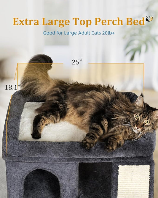 Aechonow XL Cat Tree Tower for Large Adult Cats 20 lbs+, 25in Perch Bed, Condo Cave for Indoor Medium Kittens Rabbit Ferret Pet, Sisal Scratchers, Extra Large