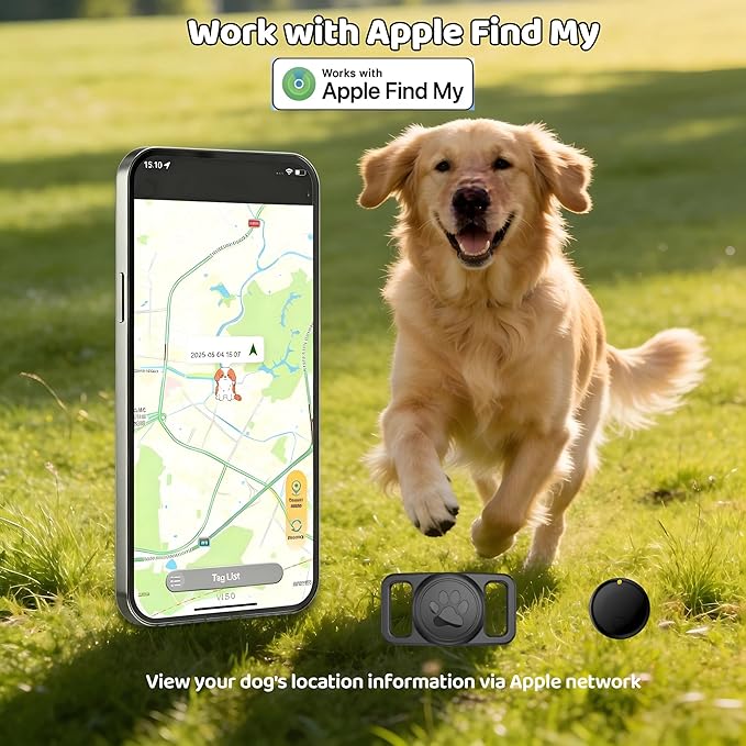 Pet Tracker,GPS Collar for Dogs (iOS Only) Smart tag,Waterproof Compatible with Apple Find My,No Monthly Fee,Advanced Tracking Solution Smart Collar for Pet Safety Ideal Small Large Dogs