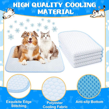 Chunful 4 Pack Dog Cooling Mat 18 x 14 Inches Pet Cooling Pads Summer Cat Self-Cooling Blanket Portable Washable Ice Silk Non-Skid Mat for Small Dogs Puppy and Cats up to 10 Lbs