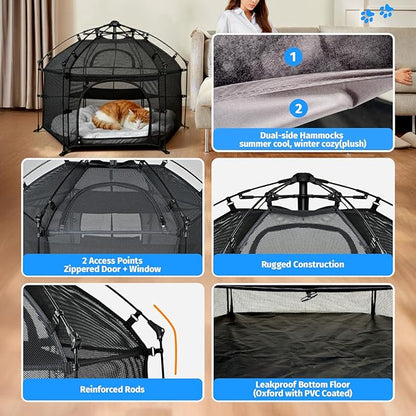 EighteenTek® Catio Outdoor Cat Enclosure 3-Tier Pop up Cat Tent Playpen | Portable Kitten Catio Tower | Pet Playpen Indoor/Outdoor Cats Enclosed | Play Tents for Patio Balcony Courtyard Camping