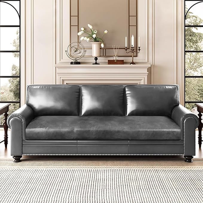 ANARACHON Leather Look Couch Cushion Covers Sofa Seat Slipcovers Sets Couches Furniture Protector for Sectional Armchair Loveseat Pets Kids Stretch Spandex Fabric (1 Cushion XL Sofa, Light Grey)
