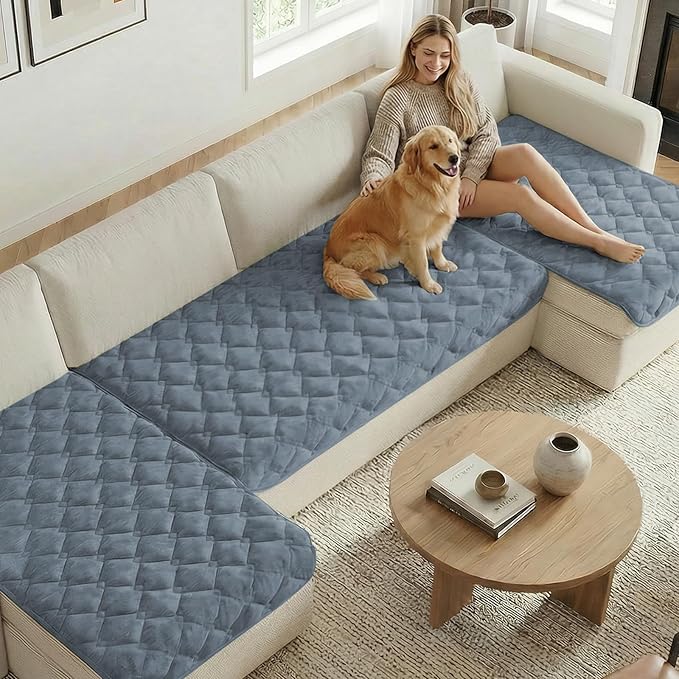 H.VERSAILTEX Chenille Couch Cover for Dogs Washable Soft Fuzzy Chair Covers Armchair Sectional Sofa Cover Thick Pet Couch Cover Protector Non-Slip Dog Bed Cover(Stone Blue, 28" x 34")