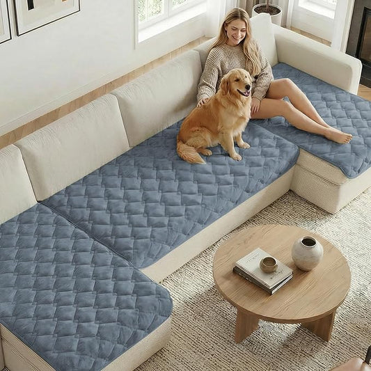 H.VERSAILTEX Chenille Couch Cover for Dogs Washable Soft Fuzzy Love Seat Couch Covers Sectional Sofa Cover Thick Pet Couch Cover Protector Non-Slip Dog Bed Cover(Stone Blue, 28" x 67")