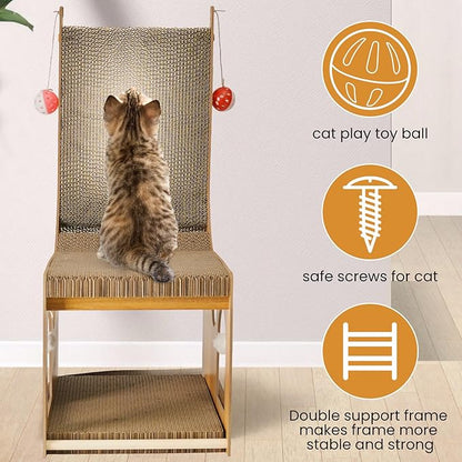 YEMOO Cat Scratcher, Double Layer Cat Scratching Board, L Shaped Vertical Cat Scratcher for Wall and Couch Protection, Cat Cardboard Scratcher with 5 Ball Toys for Indoor Cats