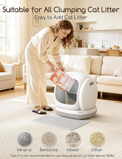 Meowant Automatic Self Cleaning Cat Litter Box with APP Control, Odor Free, Cat-Safe Anti-Stuck Technology, Larger Space & Low Entry for Multiple Cats, Kittens & Senior Pets