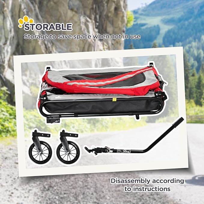 Aosom 2-in-1 Pet Bike Trailer for Small Medium Dogs, Road-Visibility Dog Stroller Bicycle Carrier, Weather-Strong Bike Wagon Trailer Sidecar Attachment