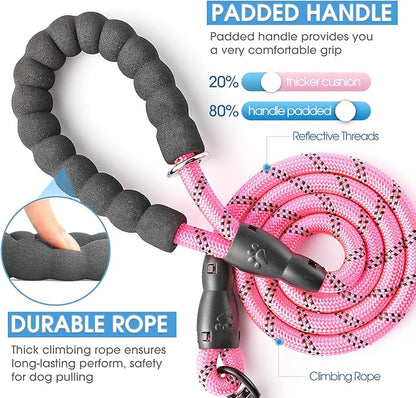 BAAPET 2/4/5/6 FT Dog Leash with Comfortable Padded Handle and Highly Reflective Threads for Small Medium and Large Dogs (6FT-1/2'', Pink)