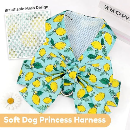 BAEJMJK Dog Harness and Leash Set with Bow Knot No Pull Pet Daisy Floral Harness with D-Ring Soft Mesh Dog Harness Vest Set Escape Proof Princess Puppy Harness for Small Girl Dogs Cats（Green S）
