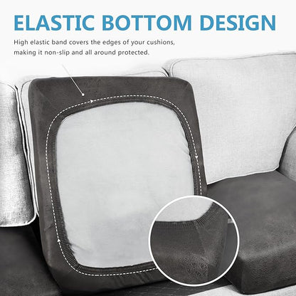 ANARACHON Leather Look Couch Cushion Covers Sofa Seat Slipcovers Sets Couches Furniture Protector for Sectional Armchair Loveseat Pets Kids Stretch Spandex Fabric (3 Cushion Sofa, Taupe)