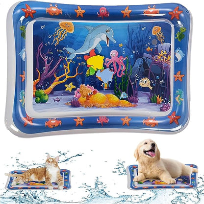 2 Pieces Upgraded Thickened Cat Water Mat,Interactive Cat Toy for Indoor Cats to Exercise, Hunting,Swatting, Anti-Scratch Leak Proof Foldable Water Sensory Play Mat with Fish for Pet Play