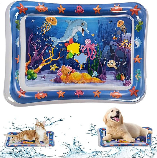 2 Pieces Upgraded Thickened Cat Water Mat,Interactive Cat Toy for Indoor Cats to Exercise, Hunting,Swatting, Anti-Scratch Leak Proof Foldable Water Sensory Play Mat with Fish for Pet Play