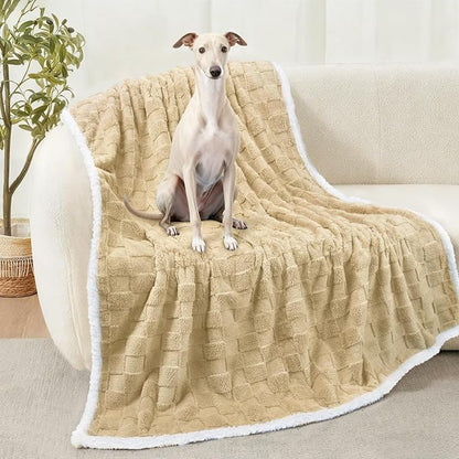 Luciphia Waterproof Dog Blanket, Leakproof Large Pet Blanket for Couch Sofa Bed Furniture Cover Protector, Washable Soft Sherpa Fleece with 3D Jacquard, Cozy Calming Reversible, Beige White, 65"x57"