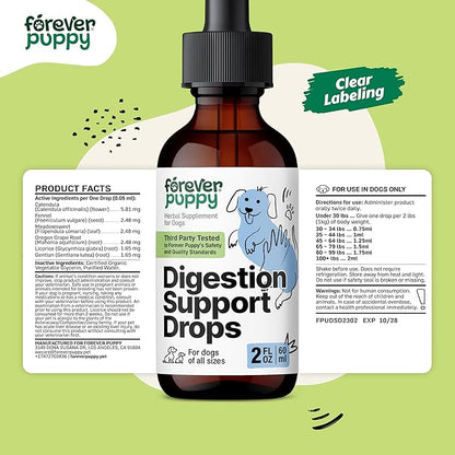 Forever Puppy Digestion Drops for Dogs - Fennel Seeds & Licorice Root Extract for Dogs' Gut Cleanse - Liquid Digestive Health Support Fiber Supplement for All Breeds & Sizes - 2 oz
