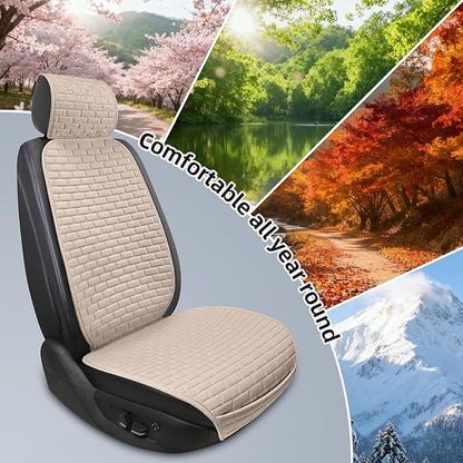 Linen Car Seat Covers Front Seat Covers - 2 PCS Durable & Non-Slip Breathable Cloth Fabric Car Seat Protector, Universal Fit for Most Automotive, Vans, SUVs, Trucks - Gray