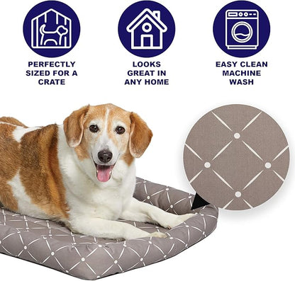 MidWest Homes for Pets 40224-MRD Quiet Time Couture Ashton Bolster Pet Bed, Small Dog/24, Mushroom & White Diamond Pattern