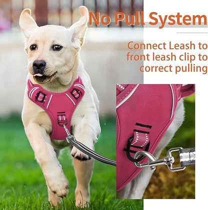 HEELE Dog Harness for Large Dogs No Pull Dog Vest Harness for Large Dog with Soft Padded Handle Reflective for Outdoor Training, Rose(Matching Trim), XL