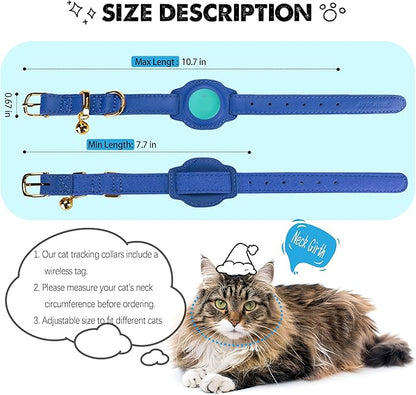 Cat Tracker, GPS Pet Tracker for Cats (Only iOS), Leather Cat Collar with Tracker, Works with Any Collar, No Monthly Fee, Compatible with Apple Find My App not for Android (Blue)
