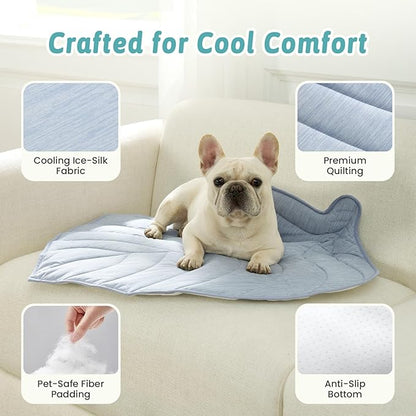 COZY KISS Dog Cooling Mat, Q-Max > 0.4 Leaf Shaped Pet Pad, Liquid Pee Proof Summer Mat for Cats, Washable Sleep Blanket for Bed Couch Floor Indoor, 39x34 inch, Blue