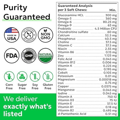BARK&SPARK Dog Multivitamin Chews Glucosamine Chondroitin with Omega 3, Digestive Enzymes & Probiotics | Vitamins and Supplements for Dogs Pet Skin & Coat & Joint & Gut Health Support - 120ct