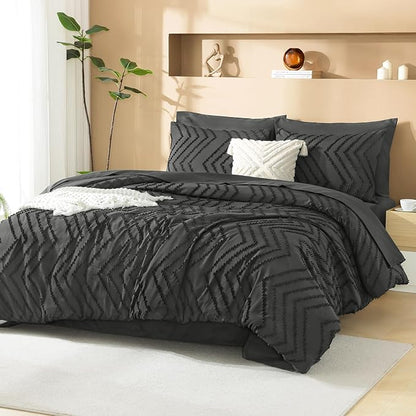 Litanika Dark Grey Full Size Comforter Set with Sheets - 7 Pieces Bed in a Bag Full Tufted Complete Bedding Sets with Comforter, Sheets, Pillowcases & Shams
