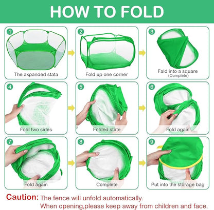 VitalCozy Hamster Playpen with Mat Small Animal Cage Tent Breathable Transparent Guinea Pig Playpen Waterproof Portable Yard Fence Mat Foldable Exercise Cage Outdoor Indoor (Green,Star)