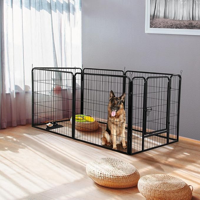 Topeakmart Heavy Duty Dog Playpen Outdoor for Camping, Yard, Garden 24" H Exercise Pen Fence for Small/Medium/Large Animals (Black, 12 Panels)