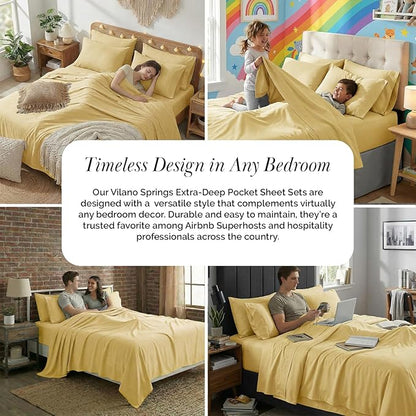 Southshore Fine Living, Inc. 21-Inch Extra Deep Pocket Sheets Twin XL Size Bed Set, 4-Piece Twin XL Sheets Set, Oversized Flat, Microfiber Bedding, Pillowcases Standard Size, Muted Gold