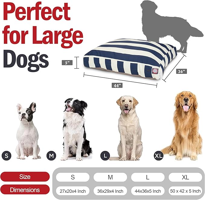 Majestic Pet Shredded Memory Foam Dog Bed Large with Removable Washable Cover 44x36x5 Inch - Rectangle Orthopedic Dog Bed for Senior Dogs–Flat Durable Dogs Crate Bed - Vertical Stripe - Navy Blue