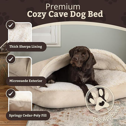 Snoozer Rectangle Cozy Cave Dog Bed - Indoor Dog Bed with Cover Cave, Covered Calming Burrow for Small & Medium Sized Pets with Blanket Attached, Enclosed, Washable Cover - Medium, Buckskin