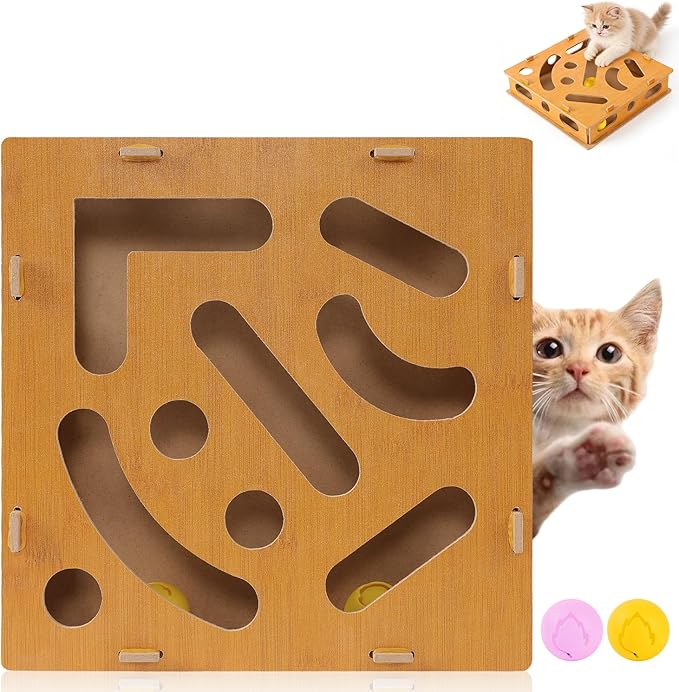 Cat Nail File Enrichment Box, Scratch Puzzle, Stress-Free Nail Care Alternative, Interactive Maze Scratcher with Bell Ball for Indoor Cats