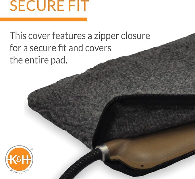 K&H Pet Products Small Animal Outdoor Heated Pad Replacement Cover, Zipper Closure, Soft & Breathable, Machine Washable, Fits K&H Small Animal Heated Pad (Sold Separately) - 12 X 9in Gray Fleece