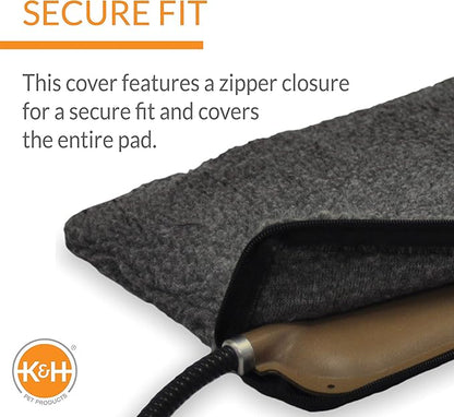 K&H Pet Products Small Animal Outdoor Heated Pad Replacement Cover, Zipper Closure, Soft & Breathable, Machine Washable, Fits K&H Small Animal Heated Pad (Sold Separately) - 12 X 9in Gray Fleece