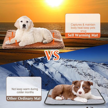 Drydiet 4 Pack Self Warming Cat Bed Mat Self Heating Pad for Dog Extra Warm Winter Pet Pad Washable Thermal Pads Mats for Pets Indoor Outdoor(Camel,16 x 20 Inch)