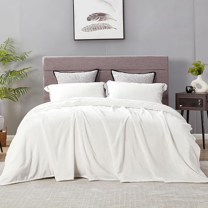 DREAMNINE Extra Large Solid Soft Comfy Fluffy Fleece Bed Blanket Full Size 80" x 90", Luxury Decorative Fuzzy Blanket for Bedroom, Big Cozy Shaggy Warm Flannel Blankets for Winter Autumn Pet, White