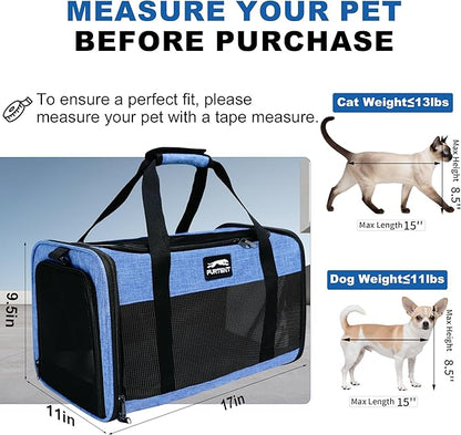 Pet Carrier Airline Approved, Soft Sided Cat Carrier for Small Pets up to 13 lbs, TSA Approved Dog Travel Bag with Foldable Bowl, Portable Soft Sided Pet Carrier for Kittens and Puppies