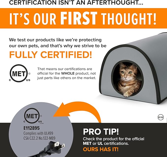 K&H Pet Products Heated Outdoor Cat House for Outside - Thermo Mod Kitty Shelter, Insulated, Waterproof, Heated Floor, Washable Cover, Safety Listed - Small 21 X 14 X 13in Gray 25W