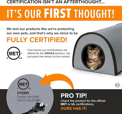 K&H Pet Products Heated Outdoor Cat House for Outside - Thermo Mod Kitty Shelter, Insulated, Waterproof, Heated Floor, Washable Cover, Safety Listed - Small 21 X 14 X 13in Gray 25W