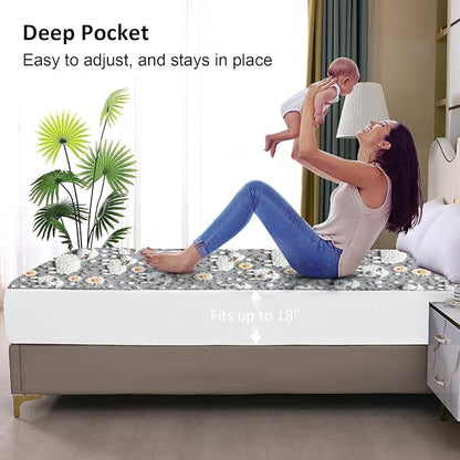 Waterproof Mattress Protector Full, Fitted Sheet Style Breathable Mattress Cover with Deep Pocket Fits Up to 18'', Noiseless Bed Cover for Kids Adults Pets, Machine Washable (Sheep, Full)